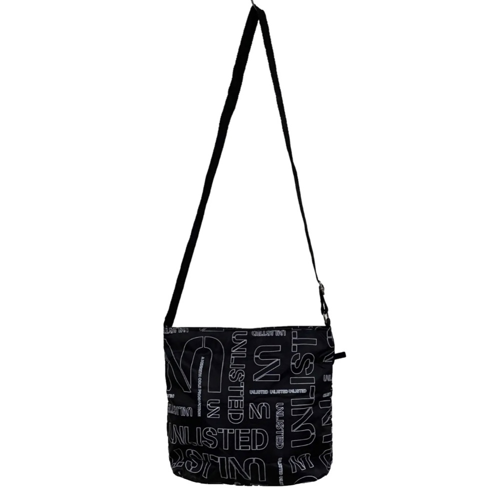 Unlisted Kenneth Cole Logo Pattern Crossbody Bag Purse Black,White